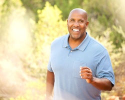 man walking smiling