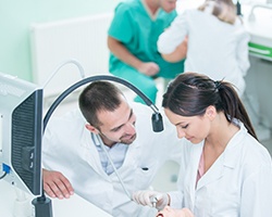 Two people in lab at dental school