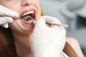 A woman getting a dental exam