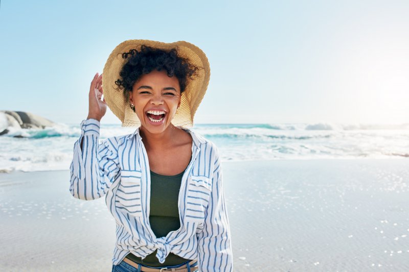 smiling woman at the beach