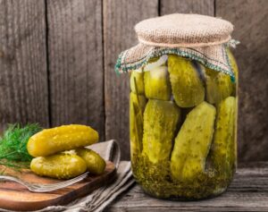 Jar of pickles on a table